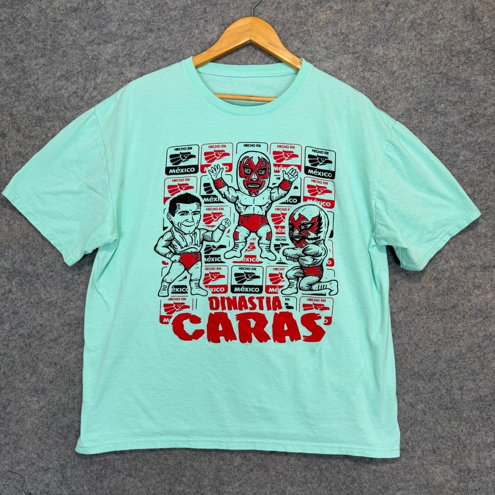 Lucha Libre Shirt Adult XL Graphic Wrestling‎ Graphic Green Tee Dinastia Caras